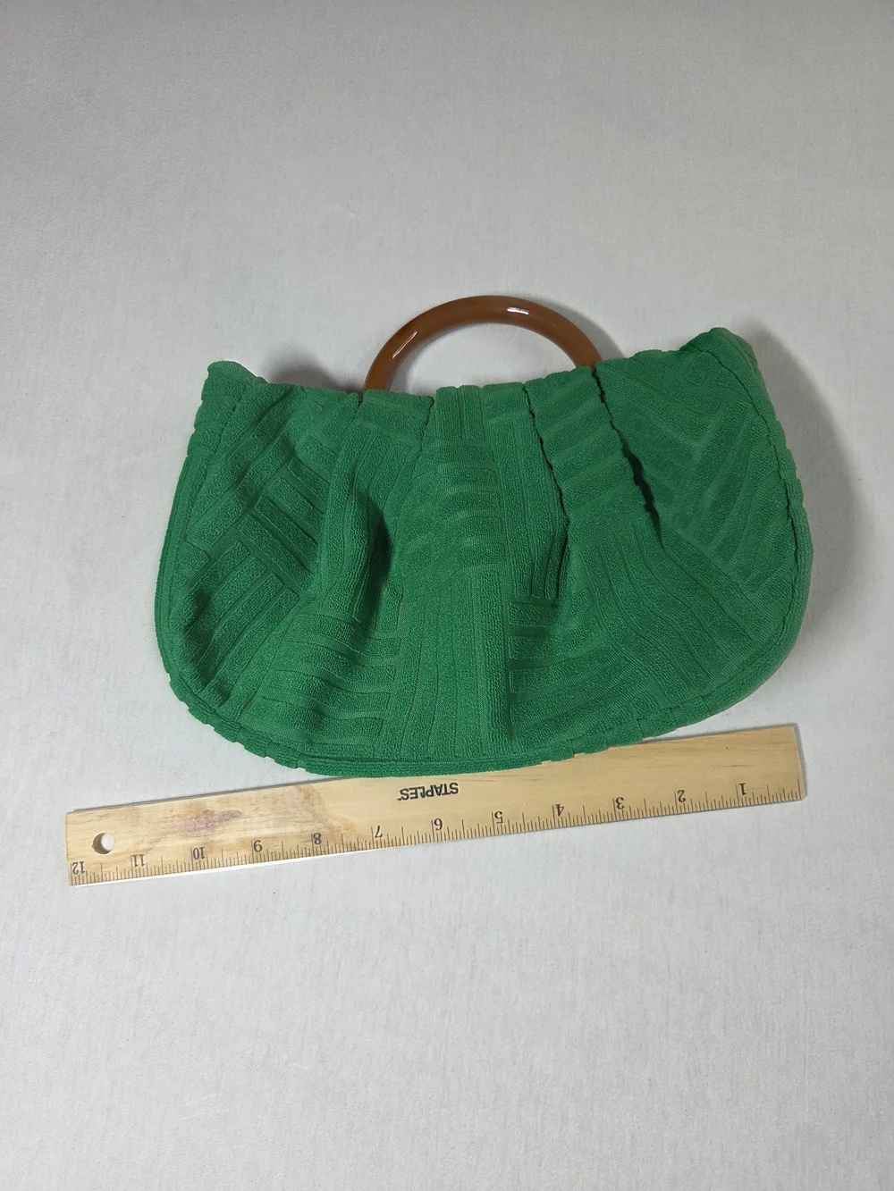 Source Unknown Emerald Green Knit Clutch with Brown Top Handle